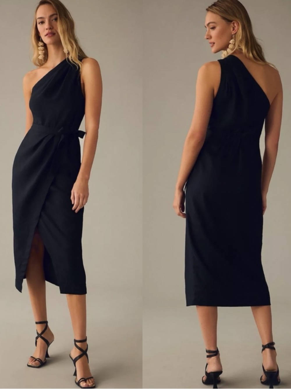 NWT Anthropologie One Shoulder Linen Midi Dress Black